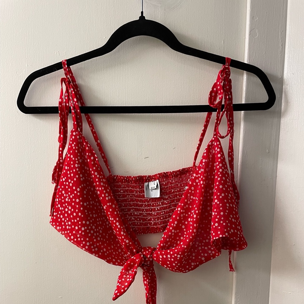 Polly brand tie front cropped tank top